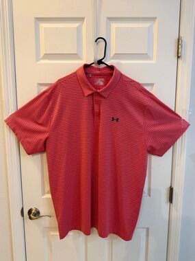 Under Armour Men’s Coral Pink Striped Polo